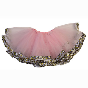 Fluffy Pink Tulle Tutu  With Leopard Trim