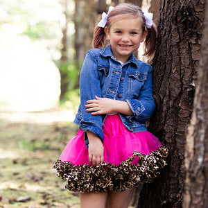 Hot Pink Fluffy Tulle Tutu with Leopard Trim
