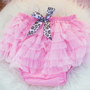 Pink Ruffle Bloomers with Leopard Bow
